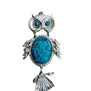 5" Owl Pendant Faux Turquoise